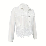 Women's Lace Hollow Out Jacket - Chic Long Sleeve Button Down Shirt With Tassel Details