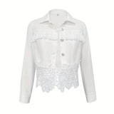 Women's Lace Hollow Out Jacket - Chic Long Sleeve Button Down Shirt With Tassel Details