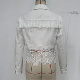 Women's Lace Hollow Out Jacket - Chic Long Sleeve Button Down Shirt With Tassel Details